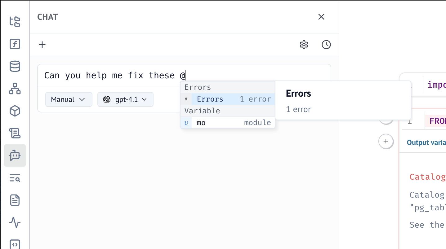 Notebook Errors context in marimo